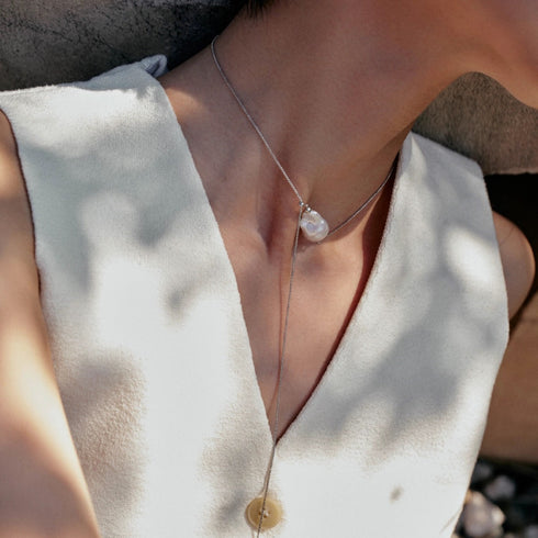 Baroque Pearl Clavicle Silver Long Necklace
